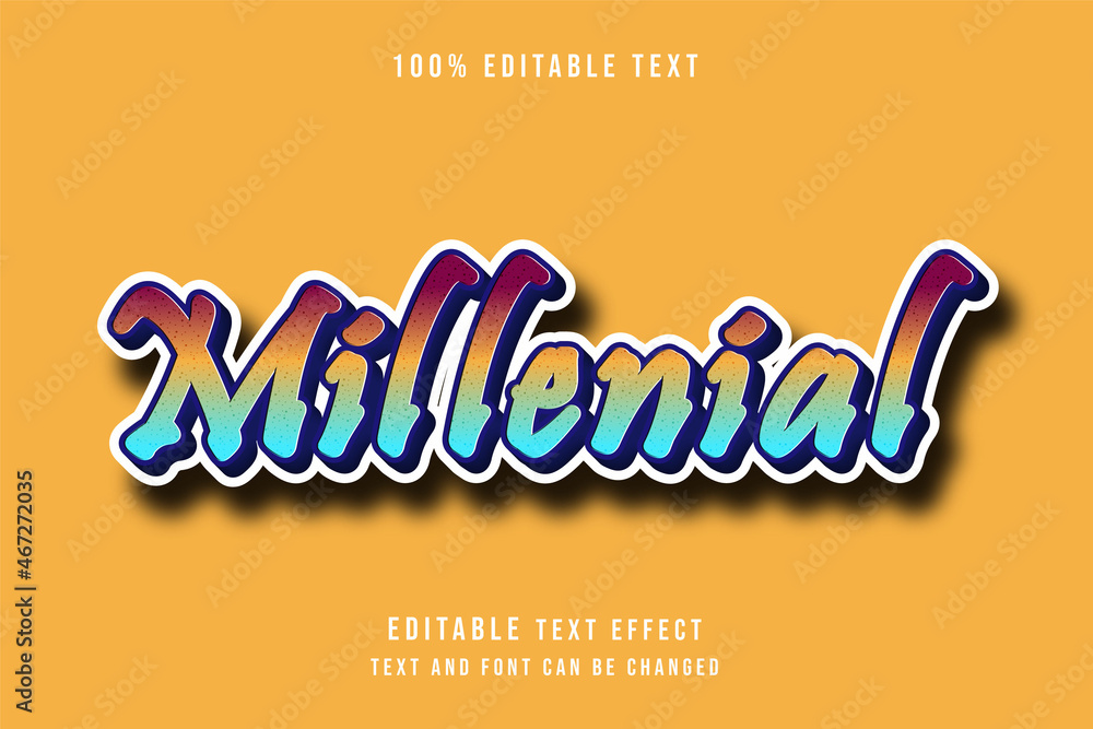 Obraz premium Millennial,3 dimensions editable text effect red yellow blue modern shadow style
