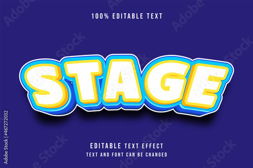 Stage,3 dimensions editable text effect yellow orange blue modern shadow style