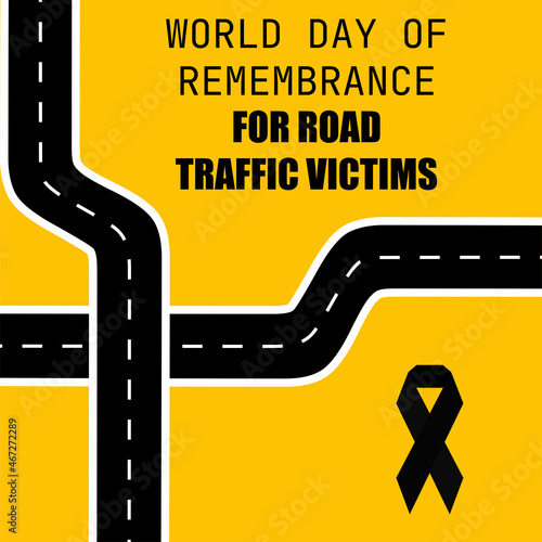 Vector illustration, highway and black ribbon, as a banner or poster, World Remembrance Day for Road Traffic Victims (WDOR). which is held on the third Sunday of November every year.