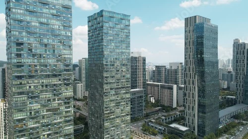 Aerial view of skyscraper buildings in the city. Songdo, South Korea. 인천, 송도 신도시, 빌딩, 주거, 아파트. photo