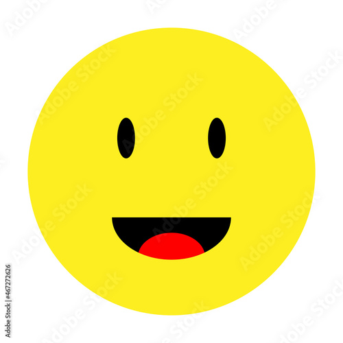 Happy face icon. Yellow sign. Message emblem. Communication concept. Emotion symbol. Vector illustration. Stock image.