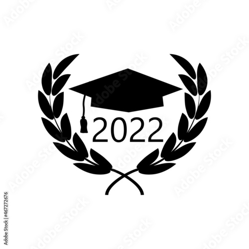 Senior 2022. Graduation ceremony logo. Illustration of graduation from college school institute. Vector illustration.