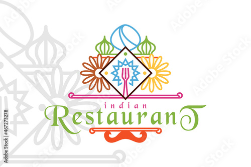 Turban Fork Mustache India Indian Food Restaurant logo design