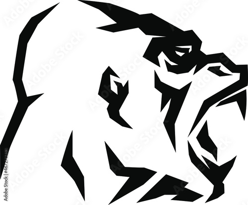 Head of Aggressive Gorilla Roaring Simple Edgy Line Style