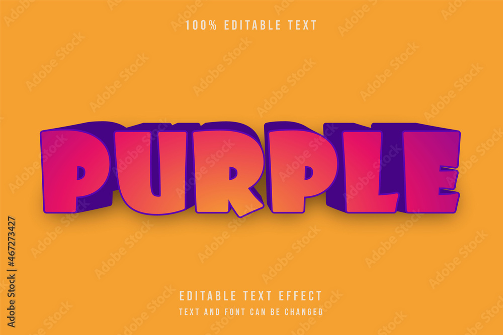 Purple,3 dimensions editable text effect modern shadow style