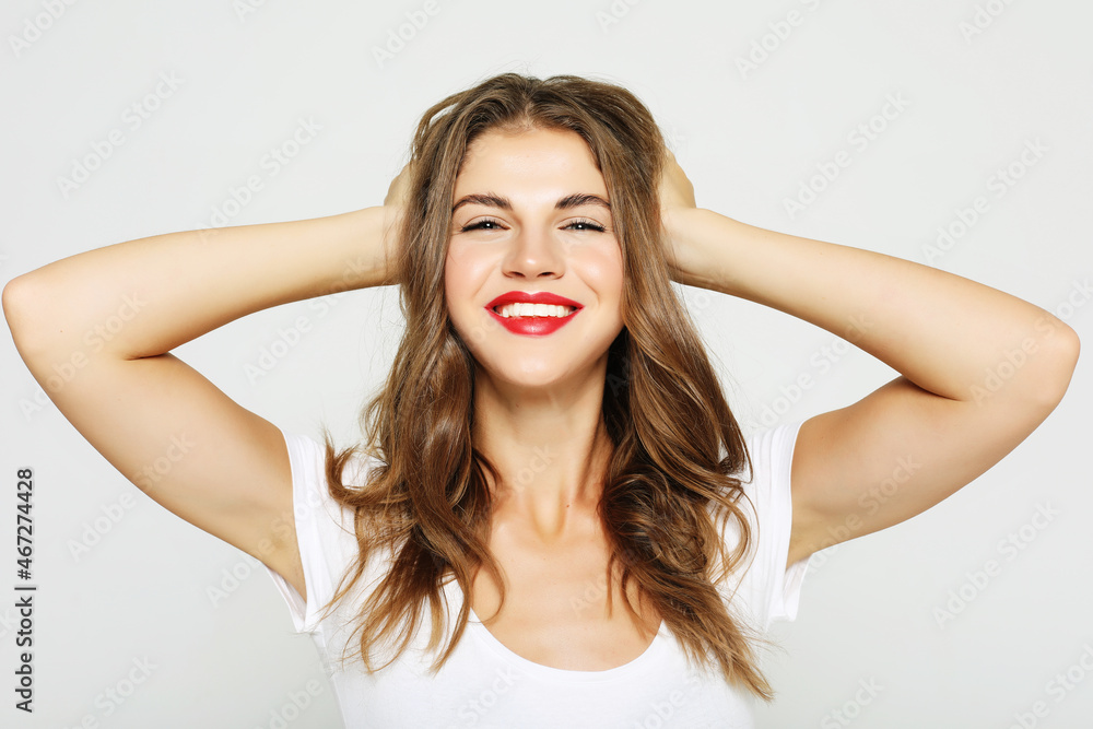 lifestyle, emotion and people concept: Portrait of cheerful pretty young woman feels joyful and laughing lifestyle, emotion and people concept: Portrait of cheerful pretty young woman feels joyful and laughing