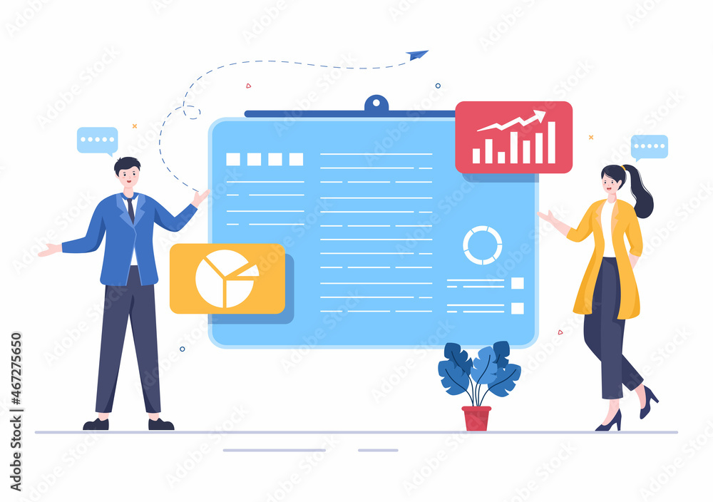 Presentation Marketing Planning Cartoon Vector Illustration. Businessman Plan Strategy and Business Meeting to Carry out the New Project Concept