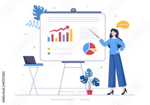 Presentation Marketing Planning Cartoon Vector Illustration. Businessman Plan Strategy and Business Meeting to Carry out the New Project Concept