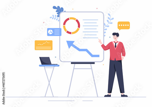 Presentation Marketing Planning Cartoon Vector Illustration. Businessman Plan Strategy and Business Meeting to Carry out the New Project Concept