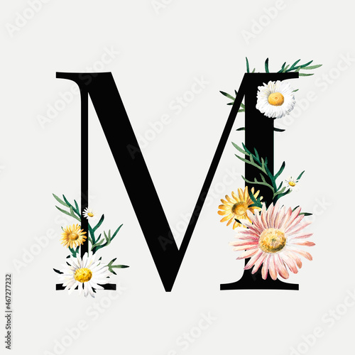 Botanical letter m vintage vector