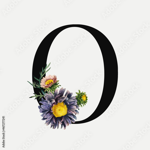 Floral alphabet o vector lettering