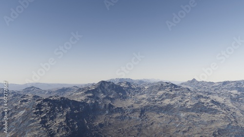view from a beautiful planet, alien planet landscape, science fiction illustration 3d render