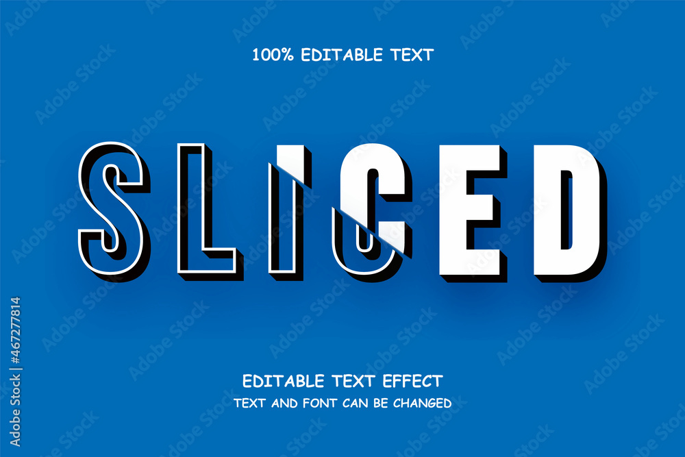 Sliced,3 dimensions editable white dark blue text effect modern shadow slice style