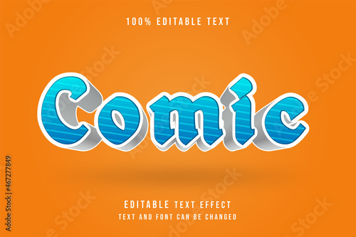 Comic,3 dimensions editable blue white metal text effect modern shadow comic style