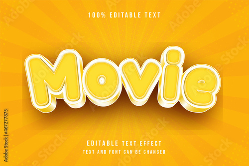 Movie,3 dimensions editable yellow orange text effect modern shadow comic style