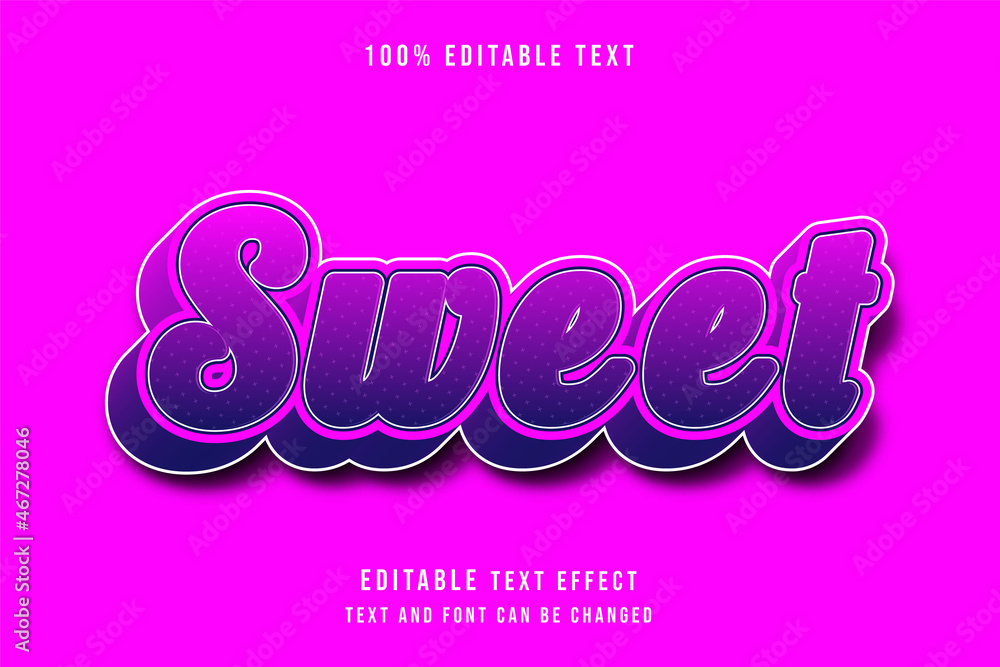 Sweet,3 dimensions editable text effect pink purple modern shadow comic style