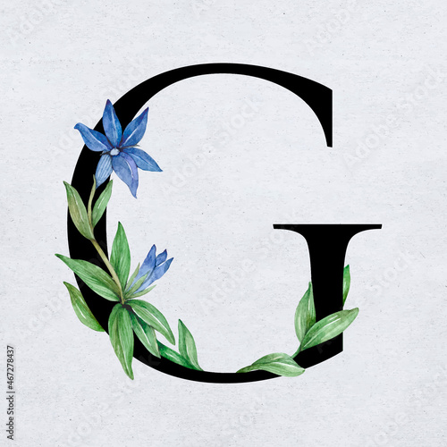 Floral g letter font vector romantic typography