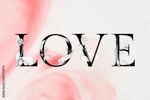 Vector love word decorated font watercolor typography