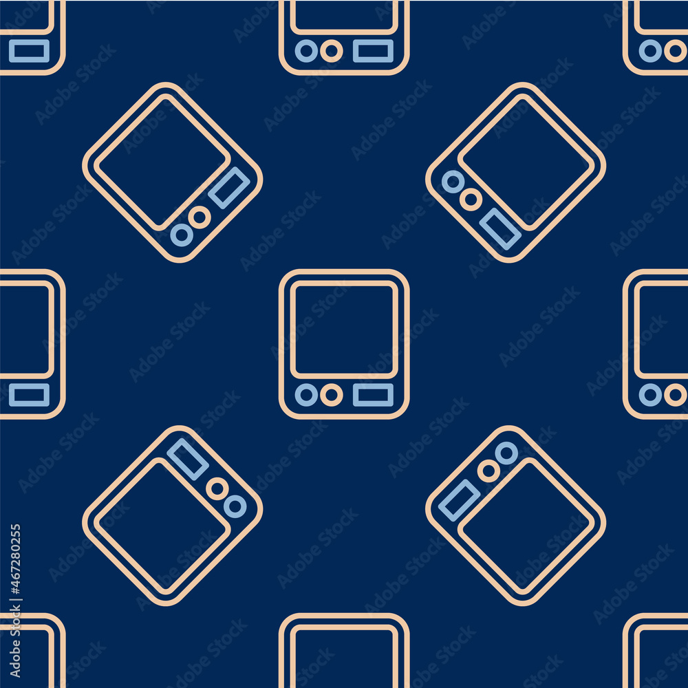 Line Electronic coffee scales icon isolated seamless pattern on blue background. Weight measure equipment. Vector Line Electronic coffee scales icon isolated seamless pattern on blue background. Weight measure equipment. Vector
