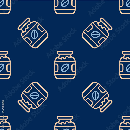 Line Coffee jar bottle icon isolated seamless pattern on blue background. Vector