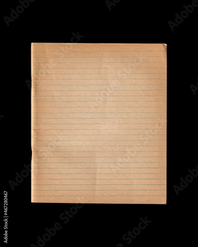 lined vintage paper texture. Notebook isolated on a black background