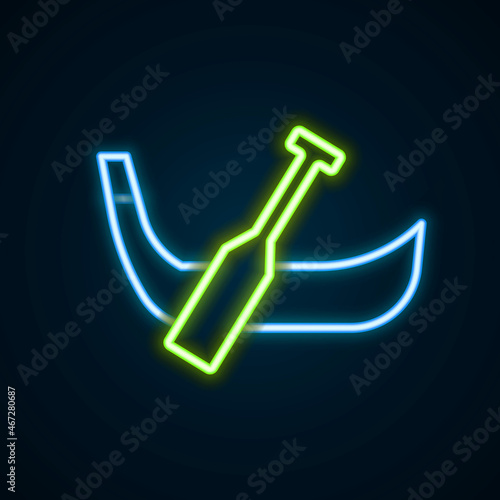 Glowing neon line Gondola boat italy venice icon isolated on black background. Tourism rowing transport romantic. Colorful outline concept. Vector