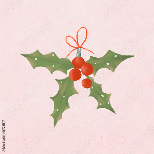 Christmas doodle, holly, cute illustration vector