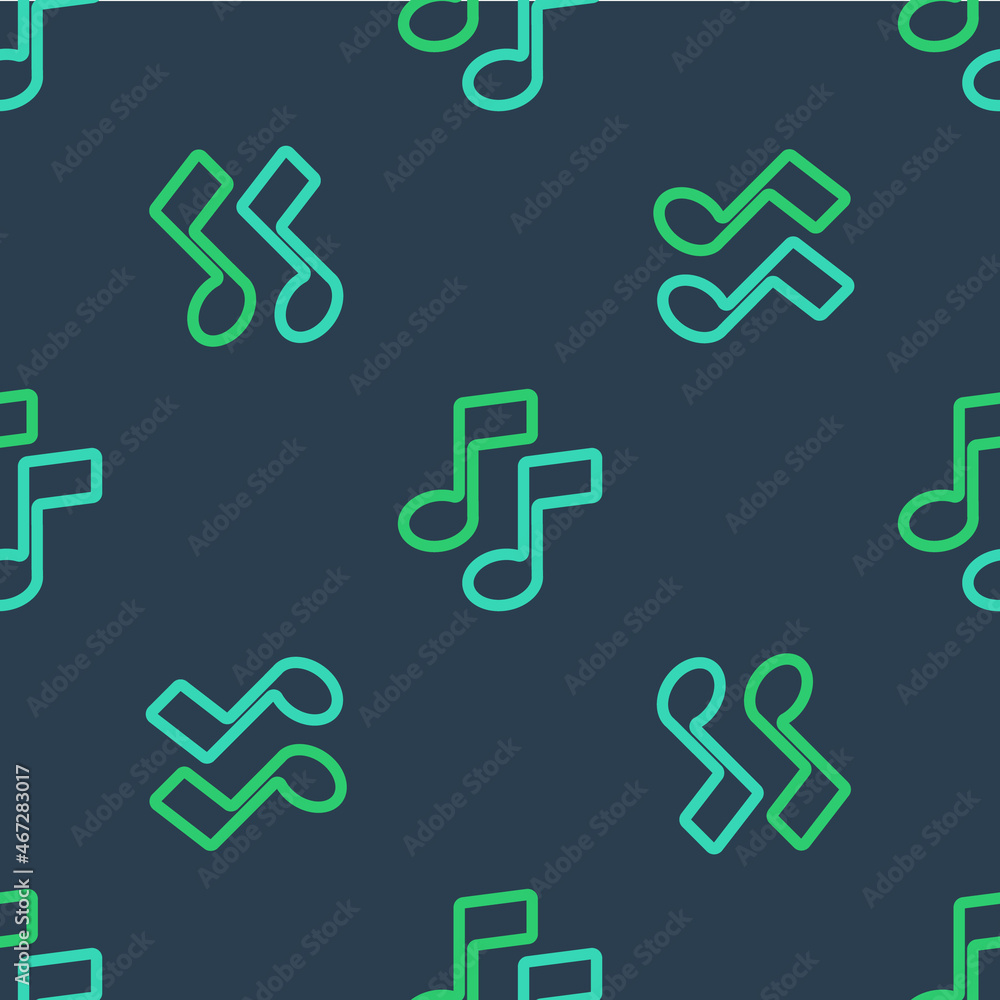 Line Music note, tone icon isolated seamless pattern on blue background. Vector Line Music note, tone icon isolated seamless pattern on blue background. Vector