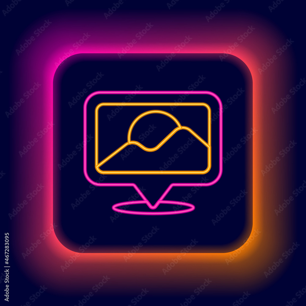 Glowing neon line Map pin icon isolated on black background. Navigation, pointer, location, map, gps, direction, place, compass, search concept. Colorful outline concept. Vector Glowing neon line Map pin icon isolated on black background. Navigation, pointer, location, map, gps, direction, place, compass, search concept. Colorful outline concept. Vector