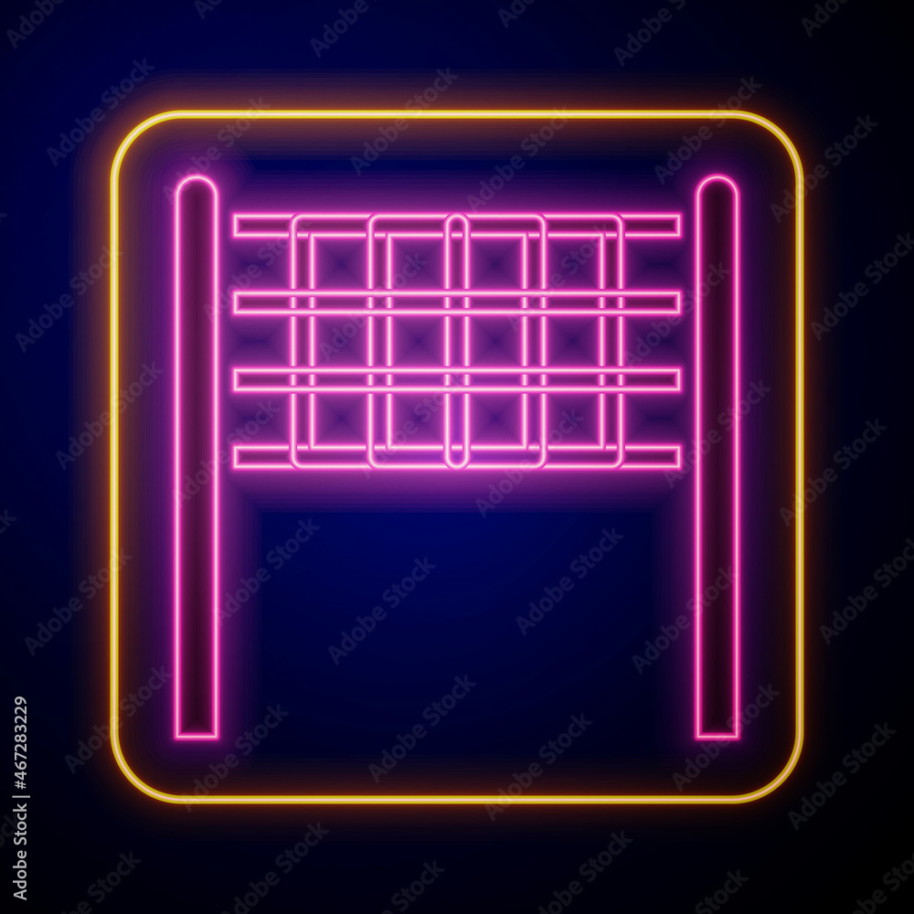 Glowing neon Volleyball net icon isolated on black background. Vector