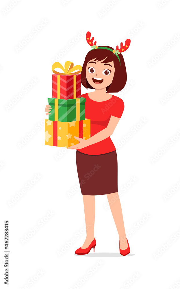 young woman holding box present in christmas young woman holding box present in christmas
