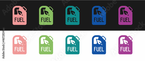 Set Bio fuel canister icon isolated on black and white background. Eco bio and barrel. Green environment and recycle. Vector