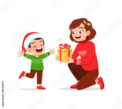 young woman give present to little kid