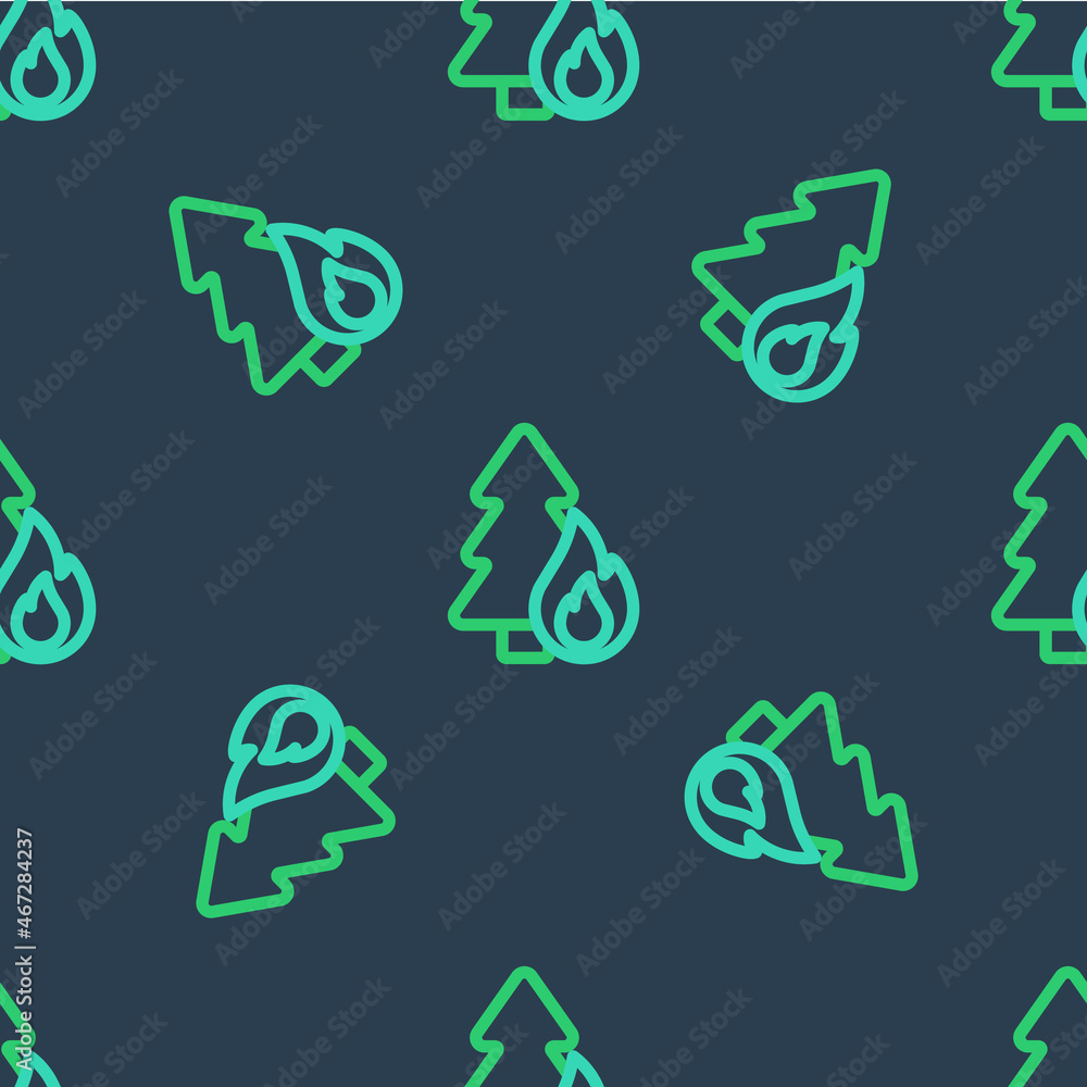 Line Burning forest trees in fire flames icon isolated seamless pattern on blue background. Natural disaster concept. Vector Line Burning forest trees in fire flames icon isolated seamless pattern on blue background. Natural disaster concept. Vector