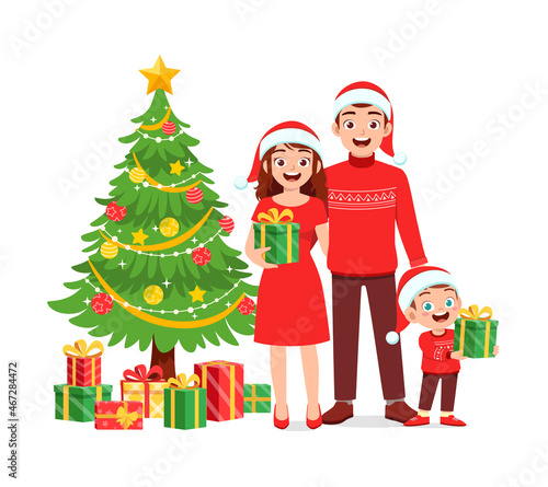 happy mother father and kid celebrate christmas