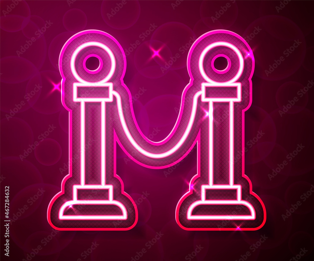 Glowing neon line Rope barrier icon isolated on red background. VIP event, luxury celebration. Celebrity party entrance. Vector Glowing neon line Rope barrier icon isolated on red background. VIP event, luxury celebration. Celebrity party entrance. Vector
