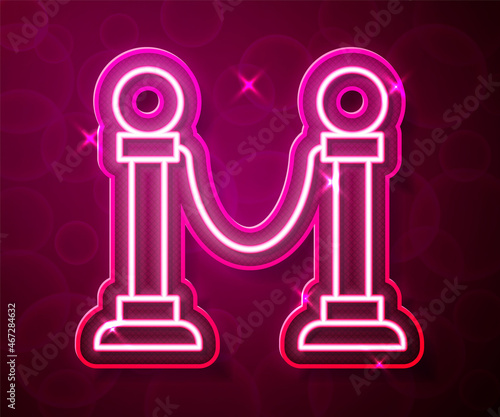 Glowing neon line Rope barrier icon isolated on red background. VIP event, luxury celebration. Celebrity party entrance. Vector