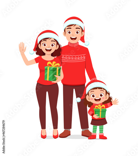 happy mother father and kid celebrate christmas