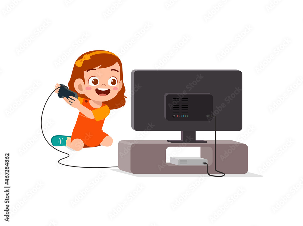cute little girl play video game on big screen cute little girl play video game on big screen
