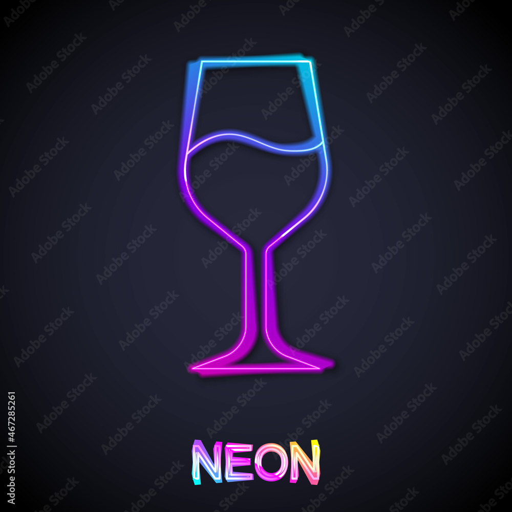Glowing neon line Wine glass icon isolated on black background. Wineglass sign. Vector Glowing neon line Wine glass icon isolated on black background. Wineglass sign. Vector