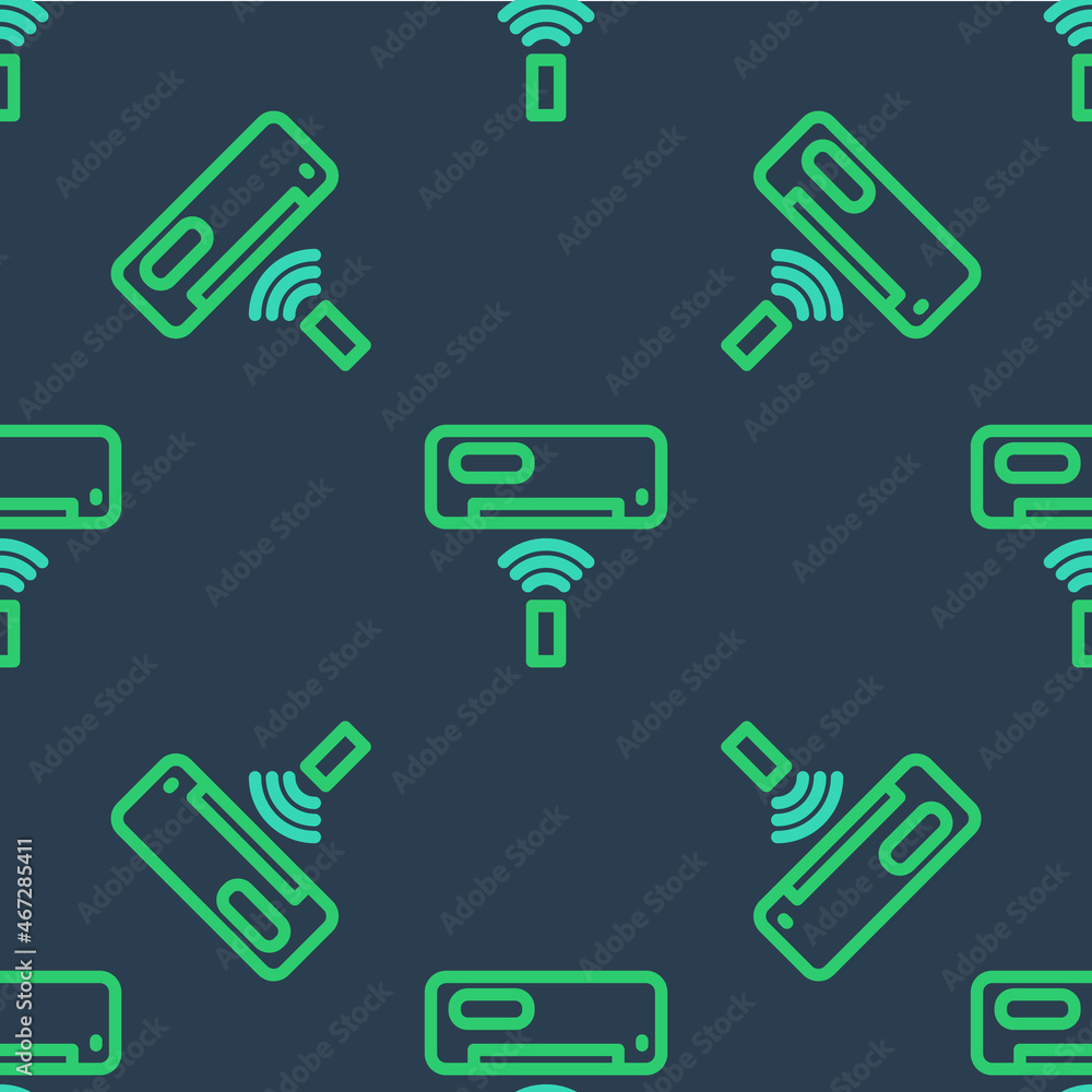 Line Air conditioner icon isolated seamless pattern on blue background. Split system air conditioning. Cool and cold climate control system. Vector Line Air conditioner icon isolated seamless pattern on blue background. Split system air conditioning. Cool and cold climate control system. Vector