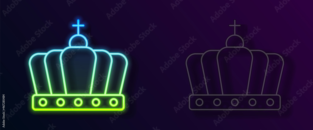 Glowing neon line King crown icon isolated on black background. Vector Glowing neon line King crown icon isolated on black background. Vector