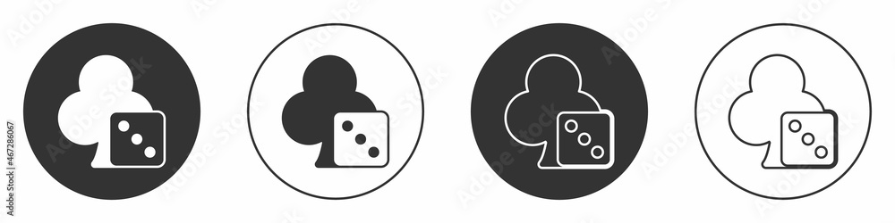 Black Game dice icon isolated on white background. Casino gambling. Circle button. Vector Black Game dice icon isolated on white background. Casino gambling. Circle button. Vector