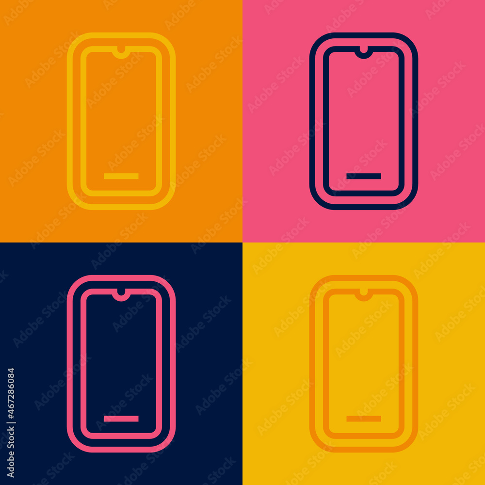 Pop art line Smartphone, mobile phone icon isolated on color background. Vector Pop art line Smartphone, mobile phone icon isolated on color background. Vector