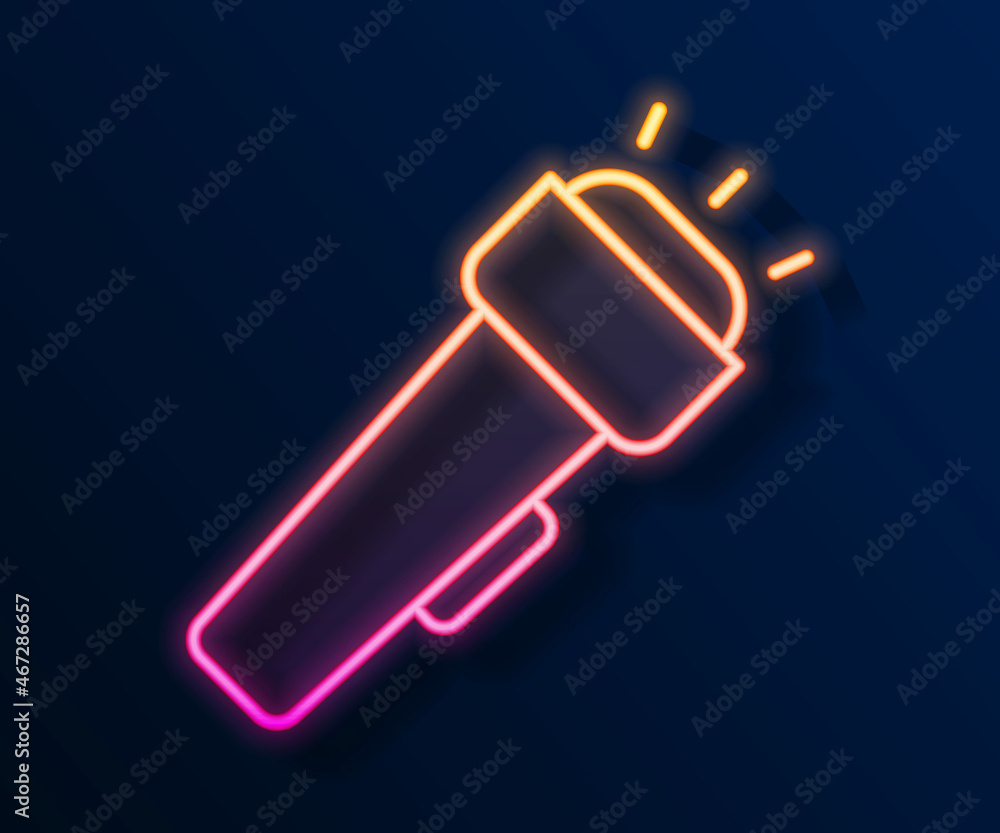 Glowing neon line Flashlight icon isolated on black background. Vector Glowing neon line Flashlight icon isolated on black background. Vector