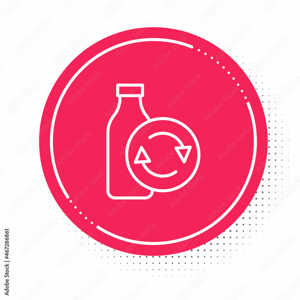 White line Recycling plastic bottle icon isolated on white background. Red circle button. Vector White line Recycling plastic bottle icon isolated on white background. Red circle button. Vector