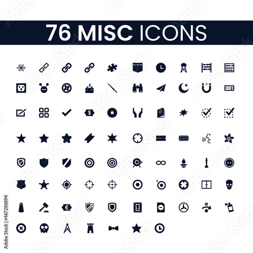 76 Miscellaneous Icons Set. Miscellaneous Icons Pack. Collection of Icons. Editable vector stroke.