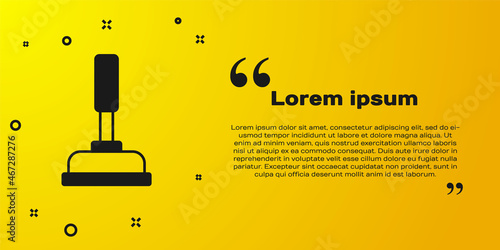 Black Rubber plunger with wooden handle for pipe cleaning icon isolated on yellow background. Toilet plunger. Vector