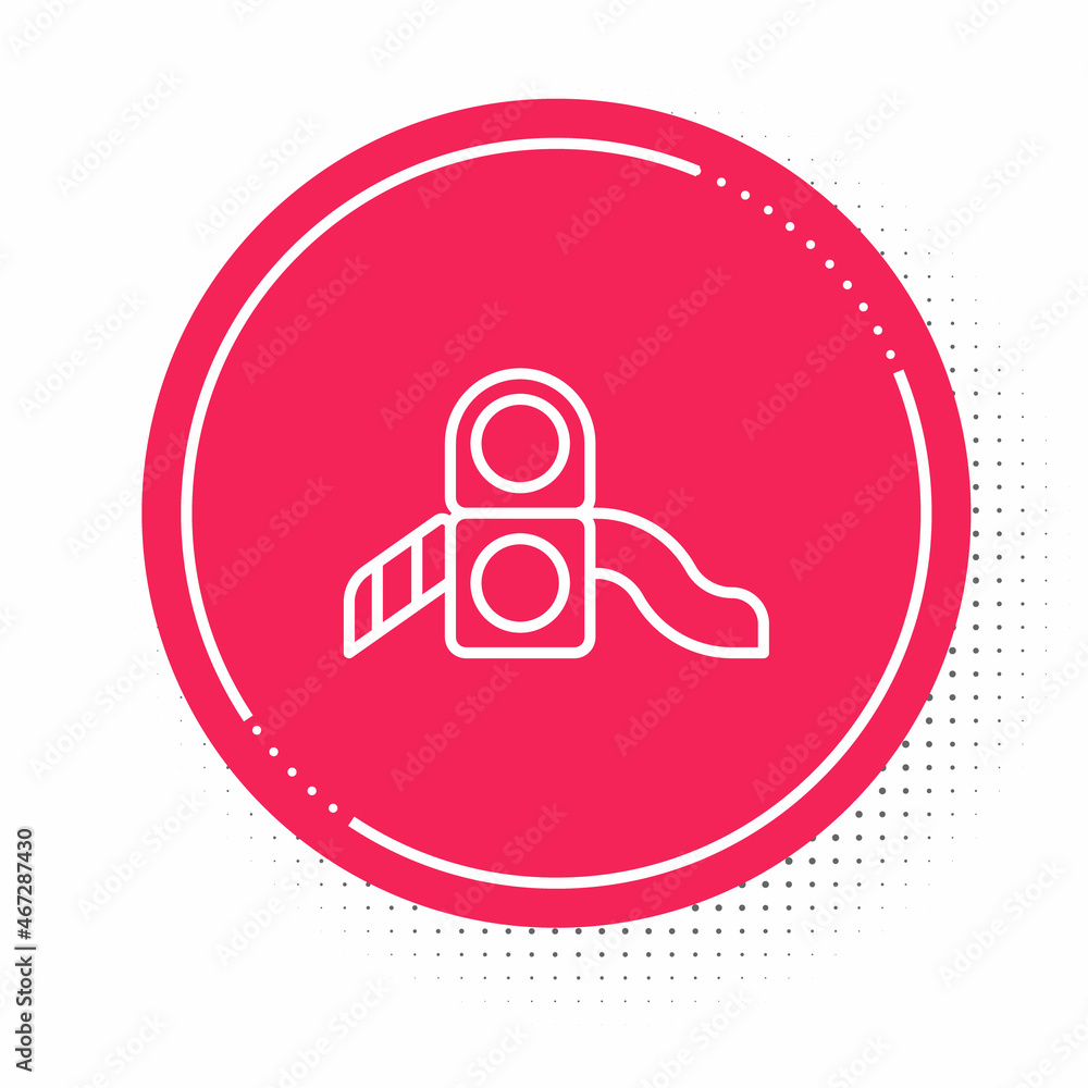 White line Slide playground icon isolated on white background. Childrens slide. Red circle button. Vector White line Slide playground icon isolated on white background. Childrens slide. Red circle button. Vector