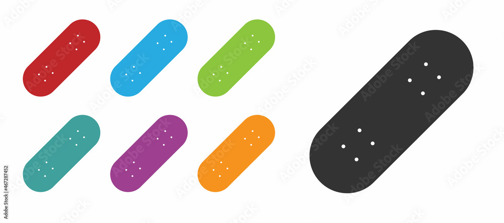 Black Skateboard icon isolated on white background. Extreme sport. Sport equipment. Set icons colorful. Vector Black Skateboard icon isolated on white background. Extreme sport. Sport equipment. Set icons colorful. Vector